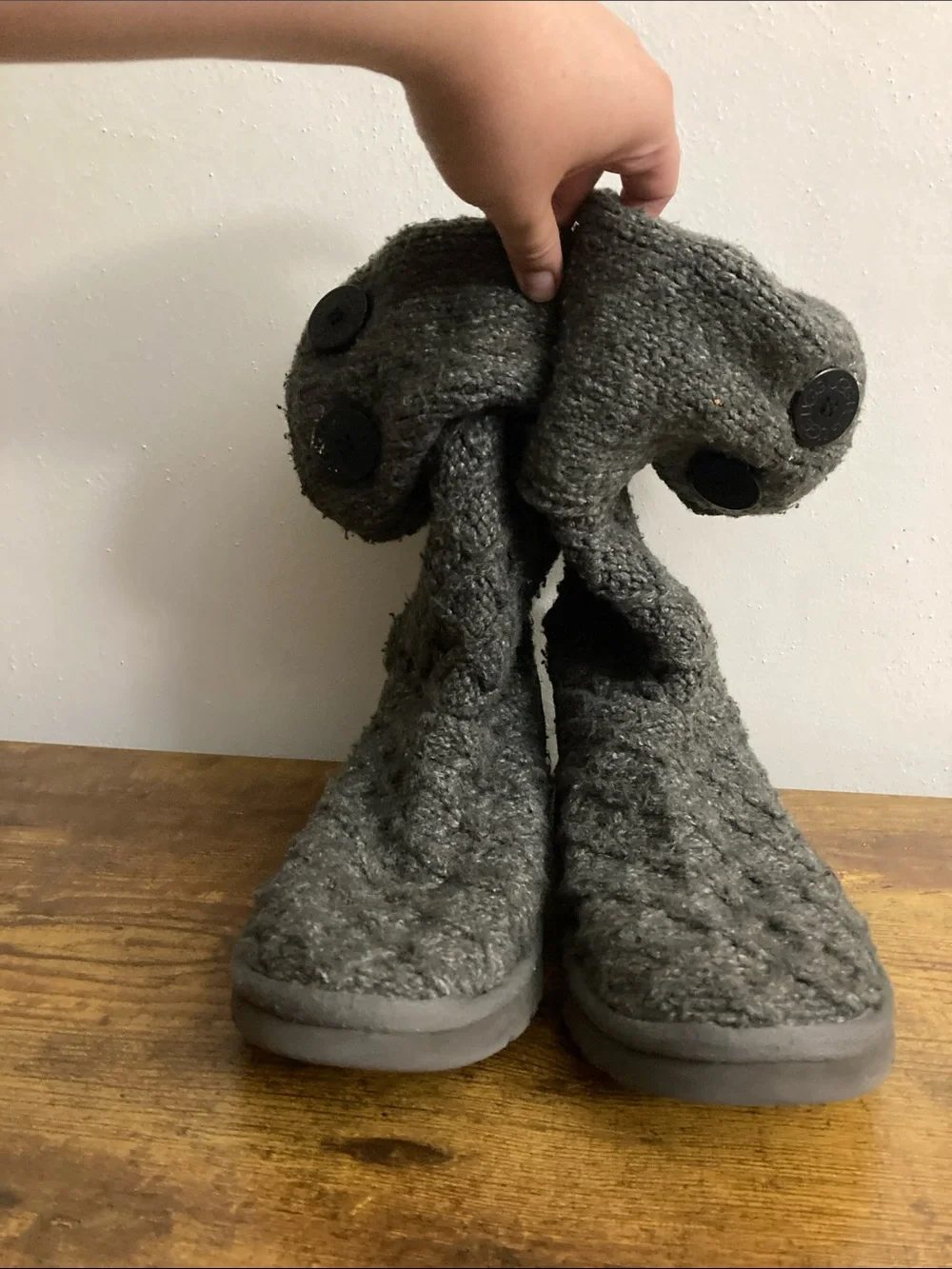 Gray Knit Button Uggs